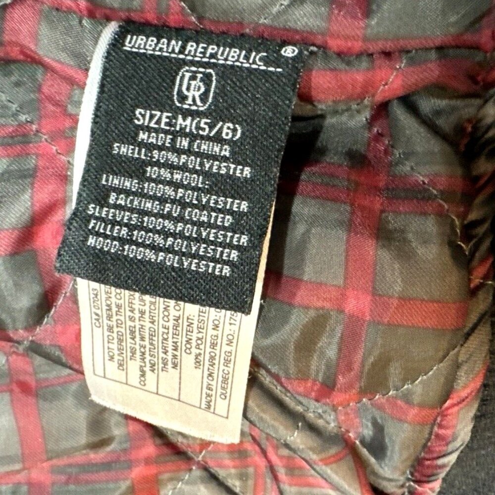 Urban Republic Wool Faux Leather Hooded Jacket Boys Medium 5-6 Black Biker - Picture 9 of 13